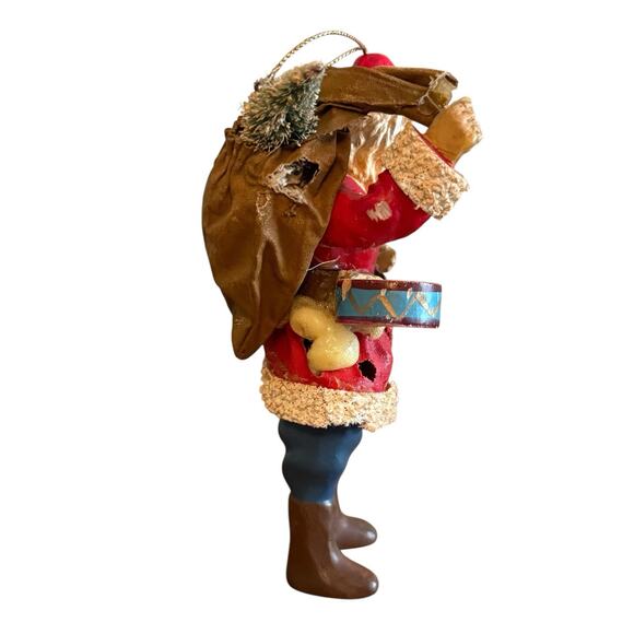 Vintage Paper Mache Santa Claus Figure Trim Jolly Old St Nick Holding A Drum - Picture 3 of 8